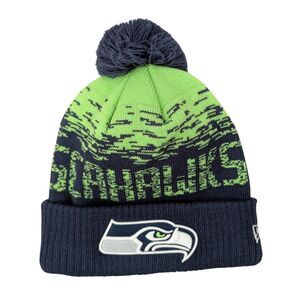 Seattle Seahawks New Era NFL Pom Pom Knit Fleece Lined Beanie Hat One Size